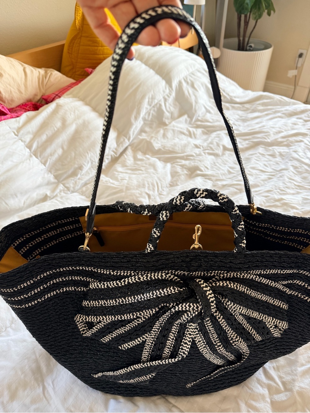 Eric Javits Black Gran Antoinette Straw Bag with Bow Detail - Picture 3 of 9
